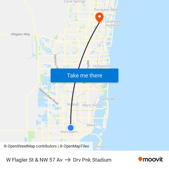 W Flagler St & NW 57 Av to Drv Pnk Stadium map