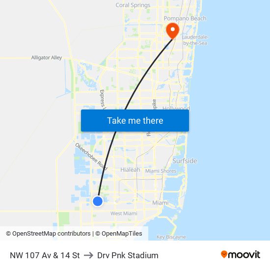 NW 107 Av & 14 St to Drv Pnk Stadium map