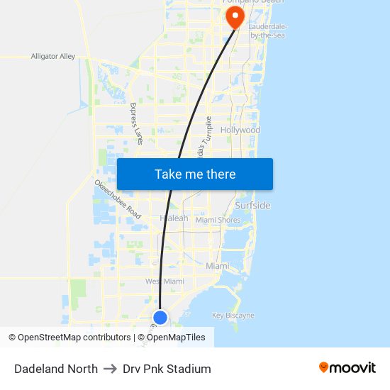 Dadeland North to Drv Pnk Stadium map