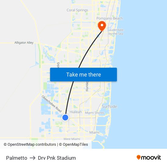 Palmetto to Drv Pnk Stadium map