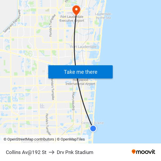 Collins Av@192 St to Drv Pnk Stadium map