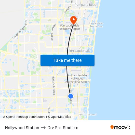 Hollywood Station to Drv Pnk Stadium map