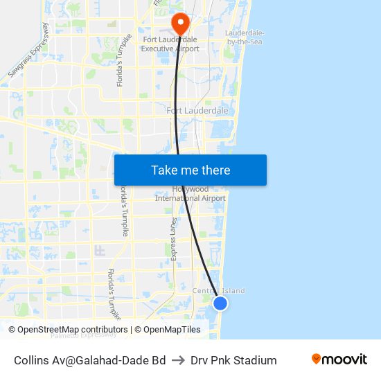 Collins Av@Galahad-Dade Bd to Drv Pnk Stadium map