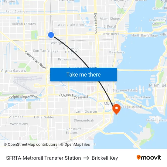 SFRTA-Metrorail Transfer Station to Brickell Key map