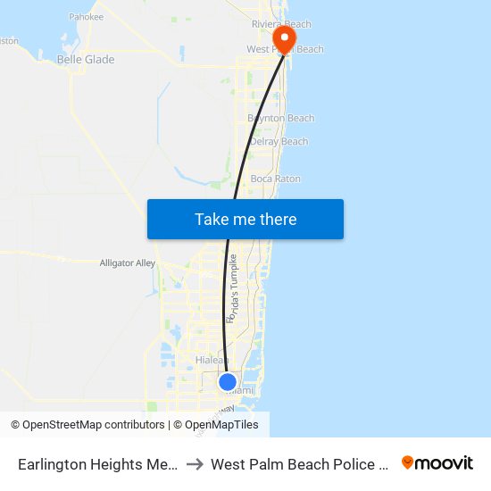 Earlington Heights Metrorail Station to West Palm Beach Police Station Heliport map