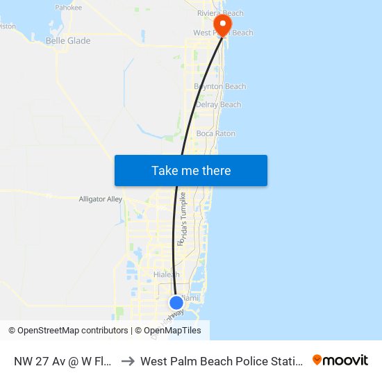 NW 27 Av @ W Flagler St to West Palm Beach Police Station Heliport map