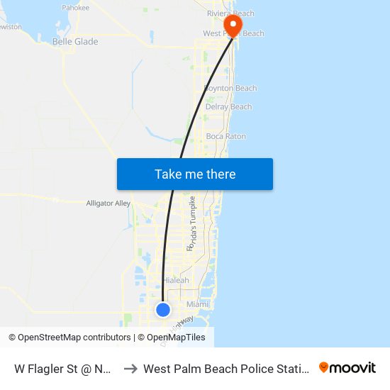 W Flagler St @ NW 79 Av to West Palm Beach Police Station Heliport map