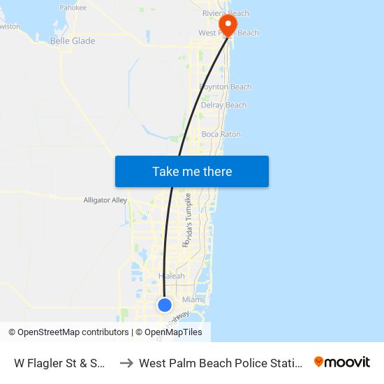 W Flagler St & SW 67 Av to West Palm Beach Police Station Heliport map