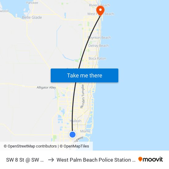 SW 8 St @ SW 67 Av to West Palm Beach Police Station Heliport map