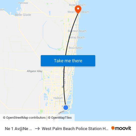 Ne 1 Av@Ne 4 St to West Palm Beach Police Station Heliport map