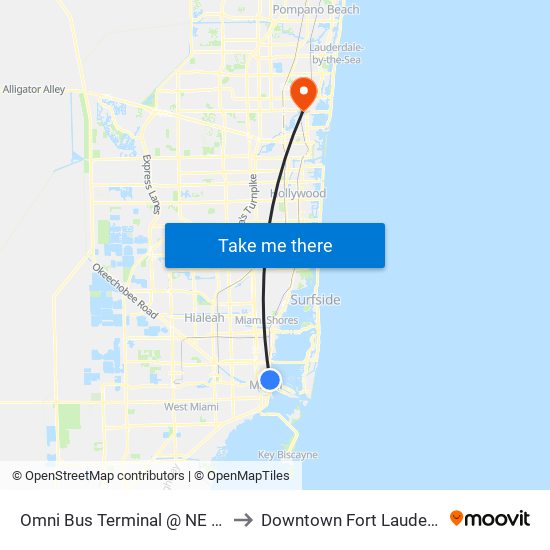 Omni Bus Terminal @ NE 15 St/Biscayne to Downtown Fort Lauderdale Heliport map