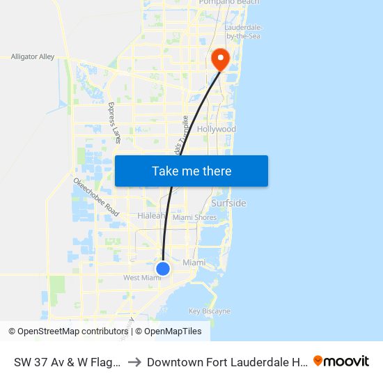 SW 37 Av & W Flagler St to Downtown Fort Lauderdale Heliport map