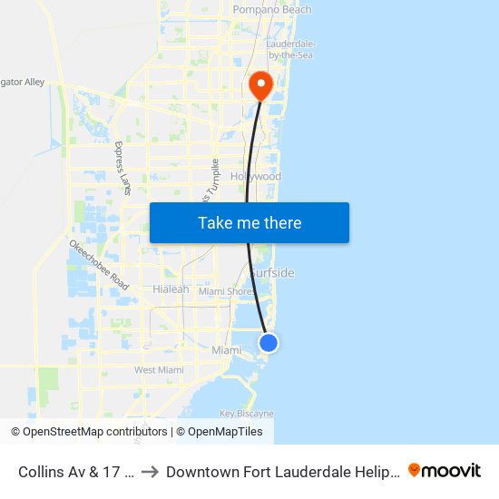 Collins Av & 17 St to Downtown Fort Lauderdale Heliport map