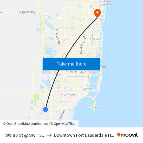 SW 88 St @ SW 137 Av to Downtown Fort Lauderdale Heliport map