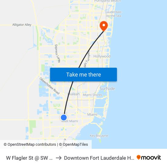 W Flagler St @ SW 78 Pl to Downtown Fort Lauderdale Heliport map