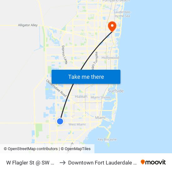 W Flagler St @ SW 108 Av to Downtown Fort Lauderdale Heliport map