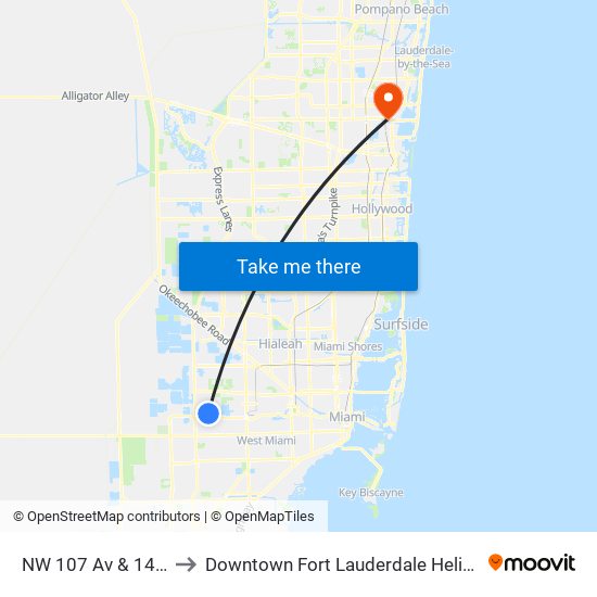 NW 107 Av & 14 St to Downtown Fort Lauderdale Heliport map