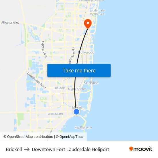 Brickell to Downtown Fort Lauderdale Heliport map