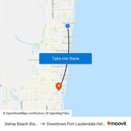 Delray Beach Station to Downtown Fort Lauderdale Heliport map