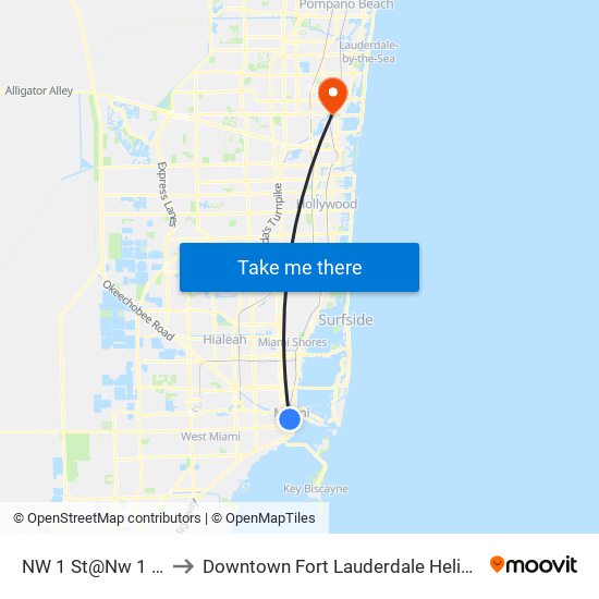 NW 1 St@Nw 1 Av to Downtown Fort Lauderdale Heliport map