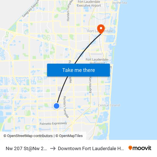 Nw 207 St@Nw 27 Av to Downtown Fort Lauderdale Heliport map