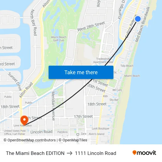 The Miami Beach EDITION to 1111 Lincoln Road map