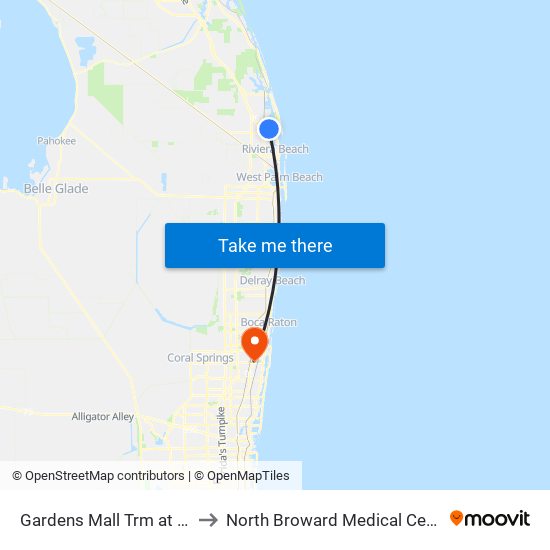 GARDENS MALL TRM at SEARS TRM to North Broward Medical Center Heliport map