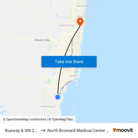 Busway & SW 200 St to North Broward Medical Center Heliport map