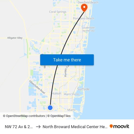 NW 72 Av & 22 St to North Broward Medical Center Heliport map