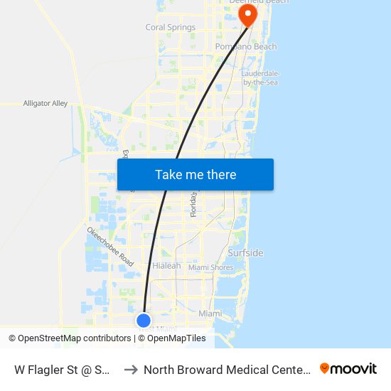 W Flagler St @ SW 78 Pl to North Broward Medical Center Heliport map