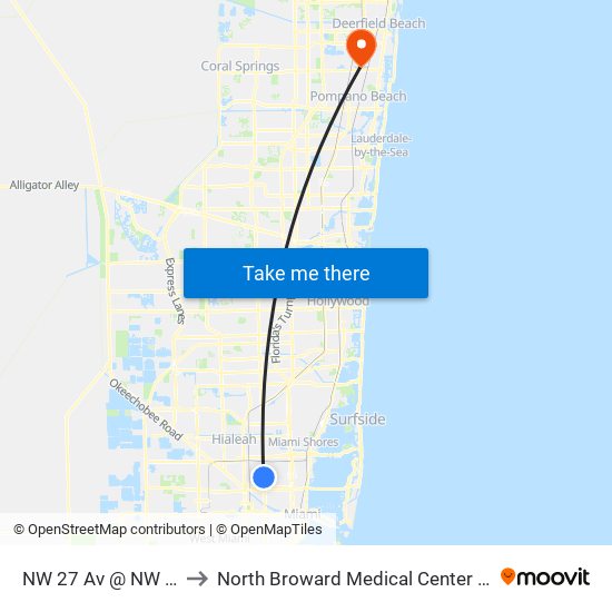 NW 27 Av @ NW 54 St to North Broward Medical Center Heliport map