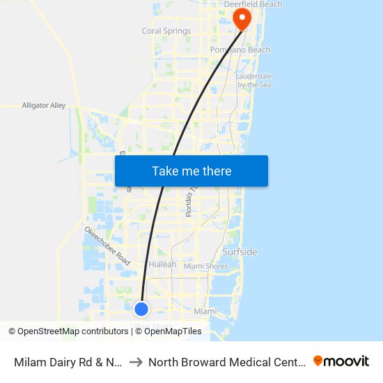 Milam Dairy Rd & NW 14 St to North Broward Medical Center Heliport map