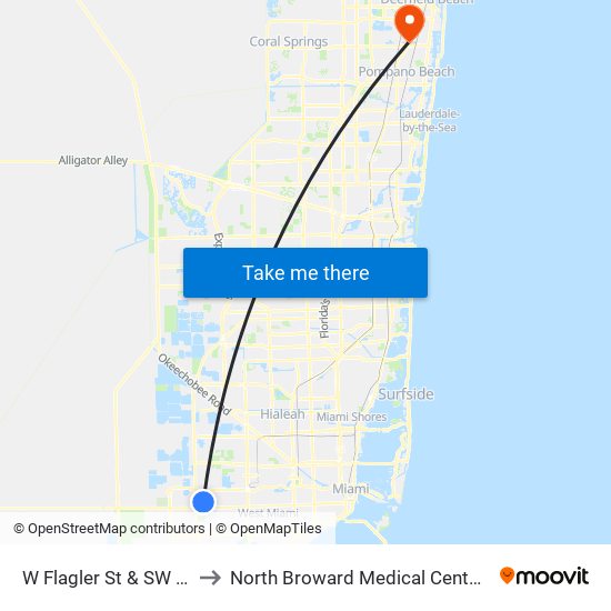 W Flagler St & SW 112 Av to North Broward Medical Center Heliport map