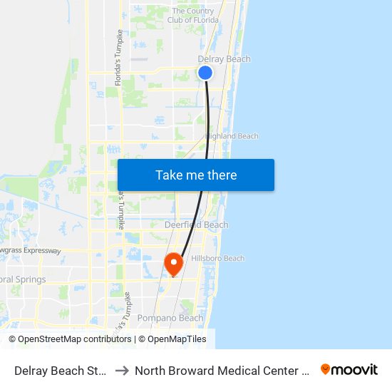 Delray Beach Station to North Broward Medical Center Heliport map