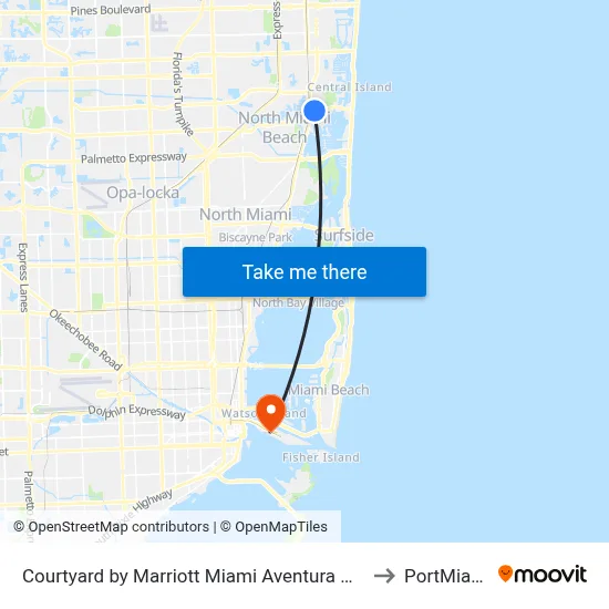 Courtyard by Marriott Miami Aventura Mall to PortMiami map