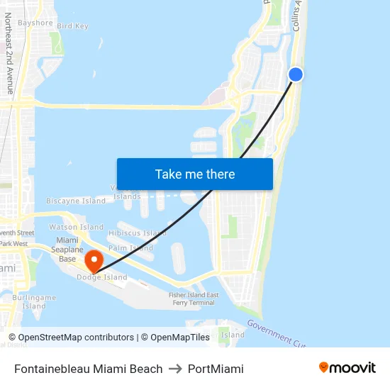 Fontainebleau Miami Beach to PortMiami map
