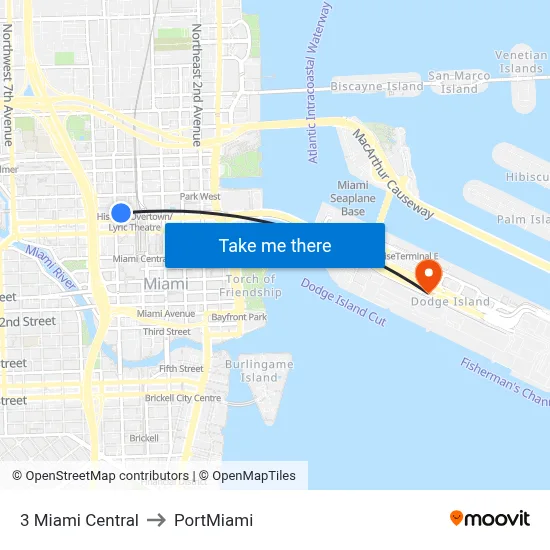 3 Miami Central to PortMiami map