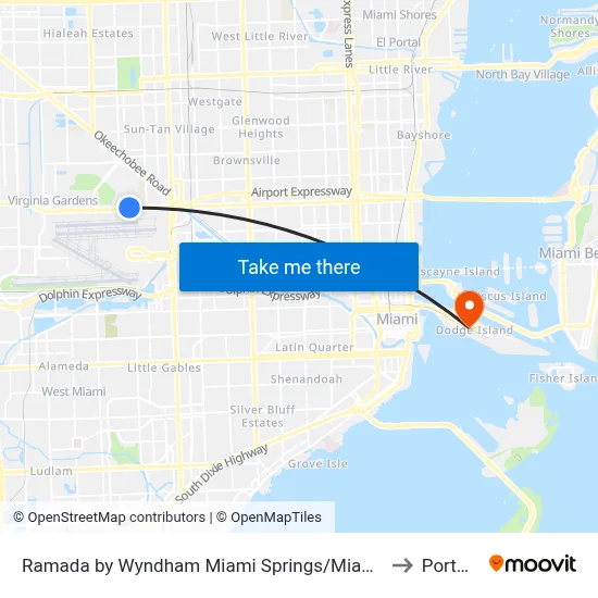 Ramada by Wyndham Miami Springs/Miami International Airport to PortMiami map