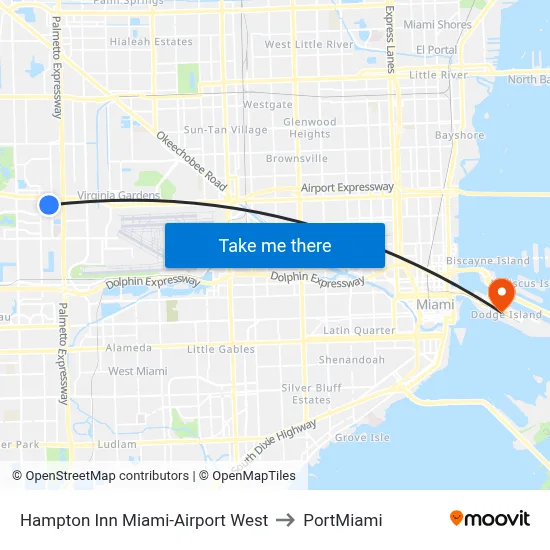 Hampton Inn Miami-Airport West to PortMiami map