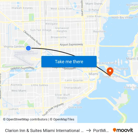 Clarion Inn & Suites Miami International Airport to PortMiami map