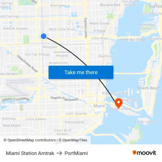 Miami Station Amtrak to PortMiami map