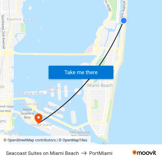Seacoast Suites on Miami Beach to PortMiami map