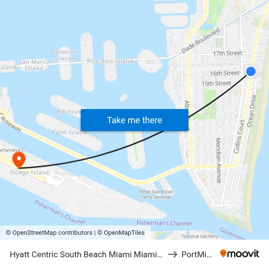 Hyatt Centric South Beach Miami Miami Beach to PortMiami map