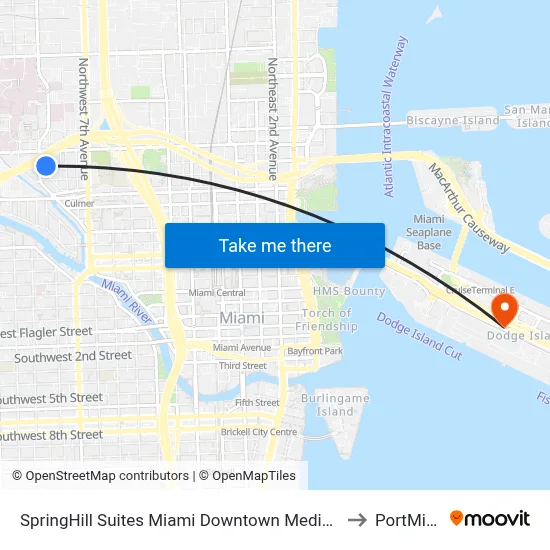 SpringHill Suites Miami Downtown Medical Center to PortMiami map
