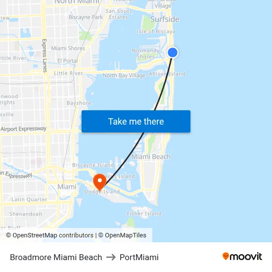 Broadmore Miami Beach to PortMiami map