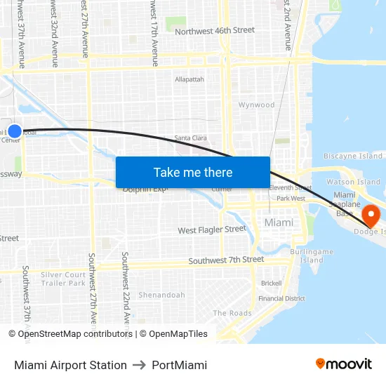 Miami Airport Station to PortMiami map