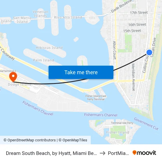 Dream South Beach, by Hyatt, Miami Beach to PortMiami map