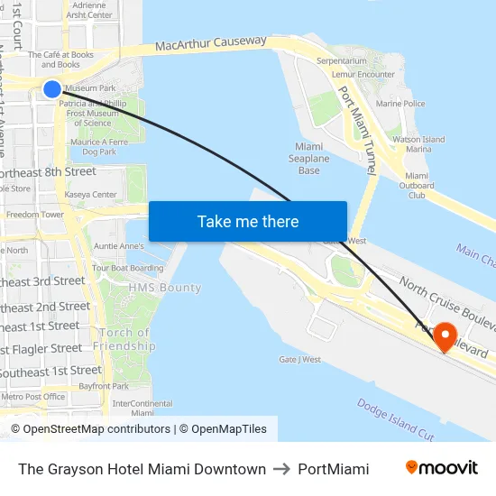 The Grayson Hotel Miami Downtown to PortMiami map