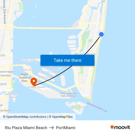 Riu Plaza Miami Beach to PortMiami map