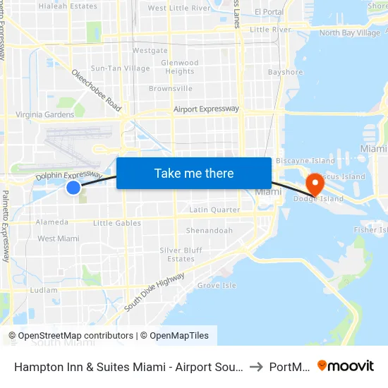 Hampton Inn & Suites Miami - Airport South-Blue Lagoon to PortMiami map